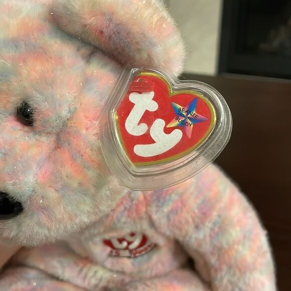 Ty Beanie Buddies Celebrate 15 Years Bear Pastel Sherbet Plush Stuffed Animal - Picture 6 of 8